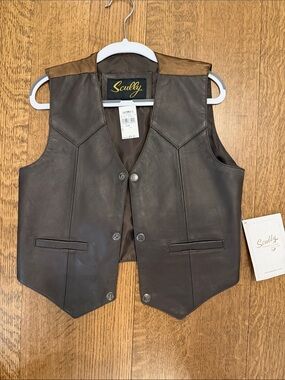 Scully Dark Brown Leather Vest with Tan Shoulder Accents